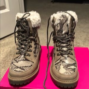 Women's Faux Fur Lined Snake Print Boots